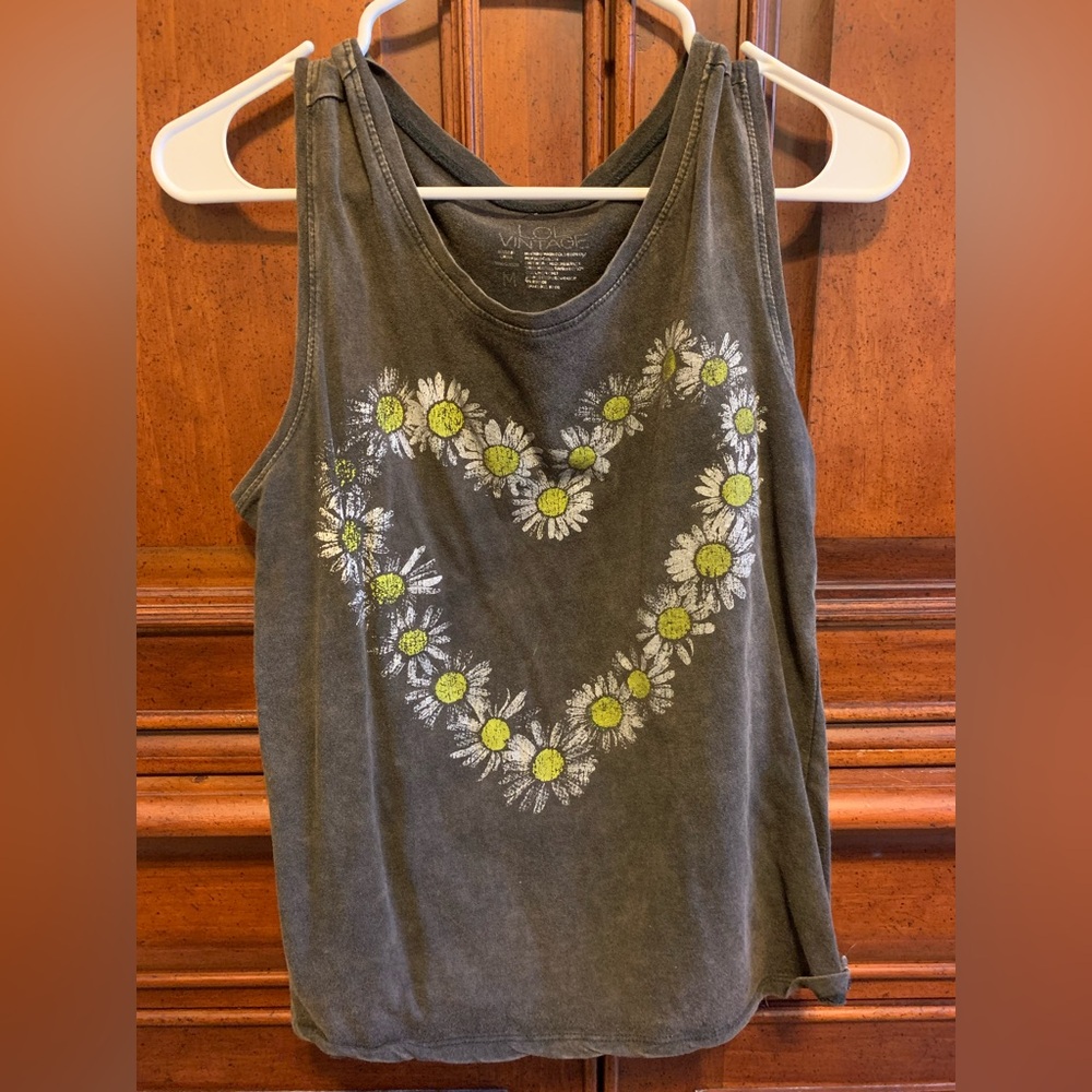 Black Daisy Heart Tank Top